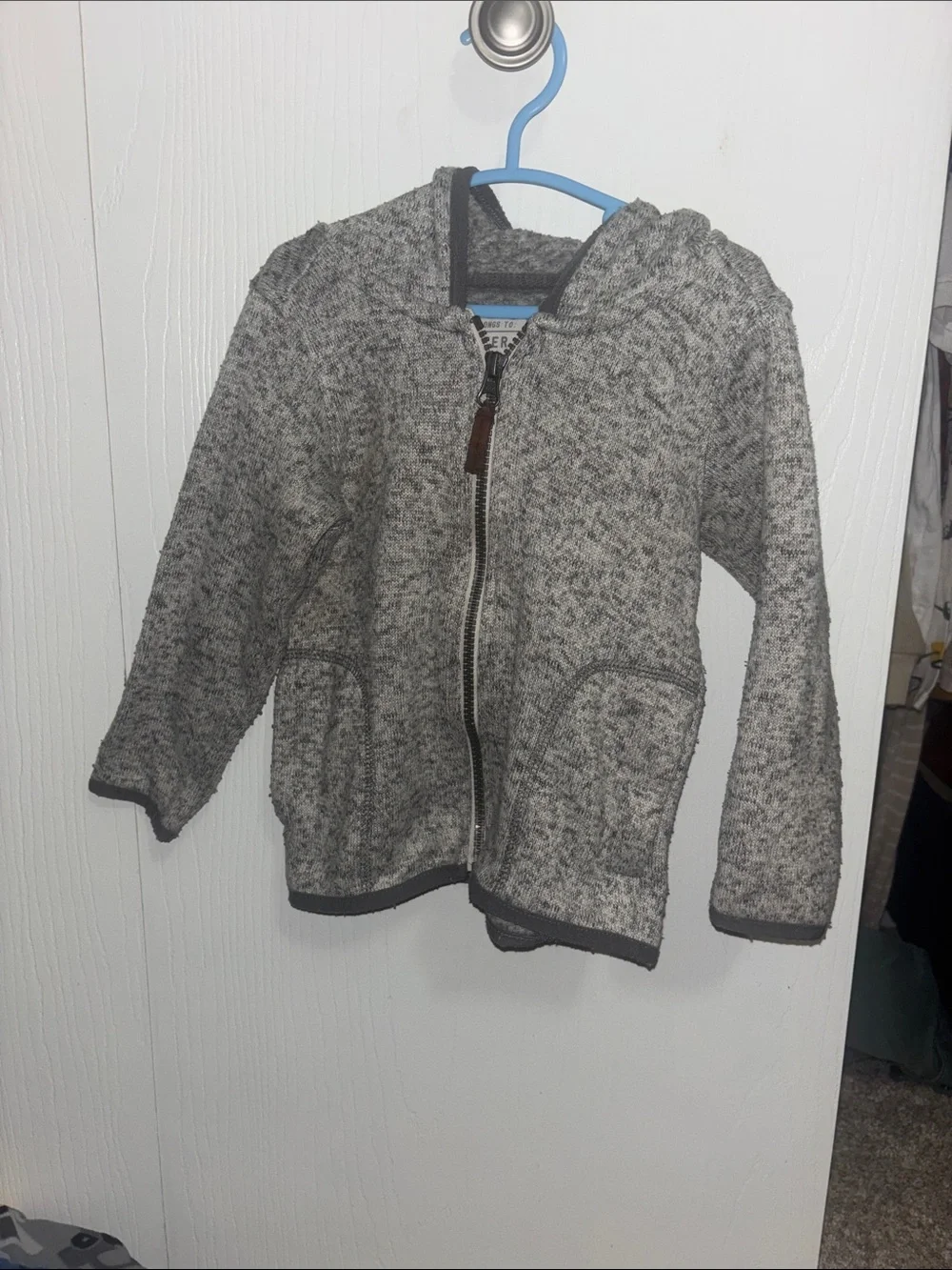 Kids Gray Hooded Zip Jacket - Soft Knit Outerwear